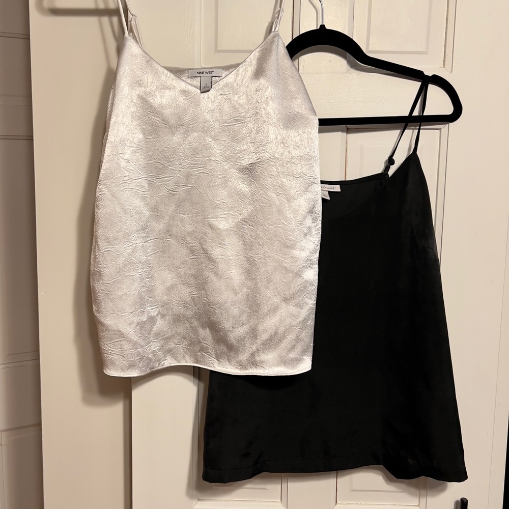 Two Silk Tanks - Nine West (White) & Prologue (Black) Adjustable Straps Size L